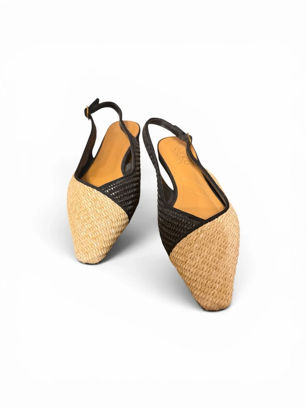 Franco Sarto Two-Tone Woven Slingback Flats in Black and Natural